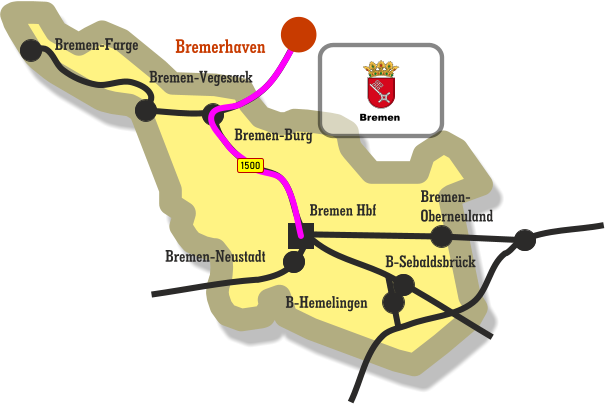 Bremen Hbf Bremen-Burg Bremen-Neustadt B-Sebaldsbrück B-Hemelingen Bremen- Oberneuland Bremen-Farge Bremen-Vegesack Bremerhaven 1500 Bremen